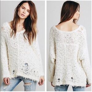 Free People Up The Ladder Pullover Distressed Open Knit Sweater